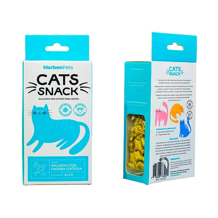 CATS SNACK GALLETAS CON HIERBA GATERA SABOR SALMÓN 80GR