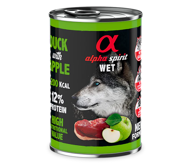 ALPHA SPIRIT ALIMENTO HÚMEDO DE PATO CON MANZANA VERDE (400gr)