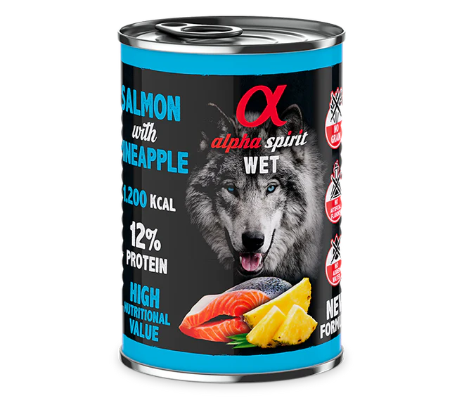 ALPHA SPIRIT ALIMENTO HÚMEDO DE SALMÓN CON PIÑA (400gr)